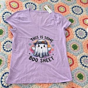 Purple Graphic Tee with Ghost Design